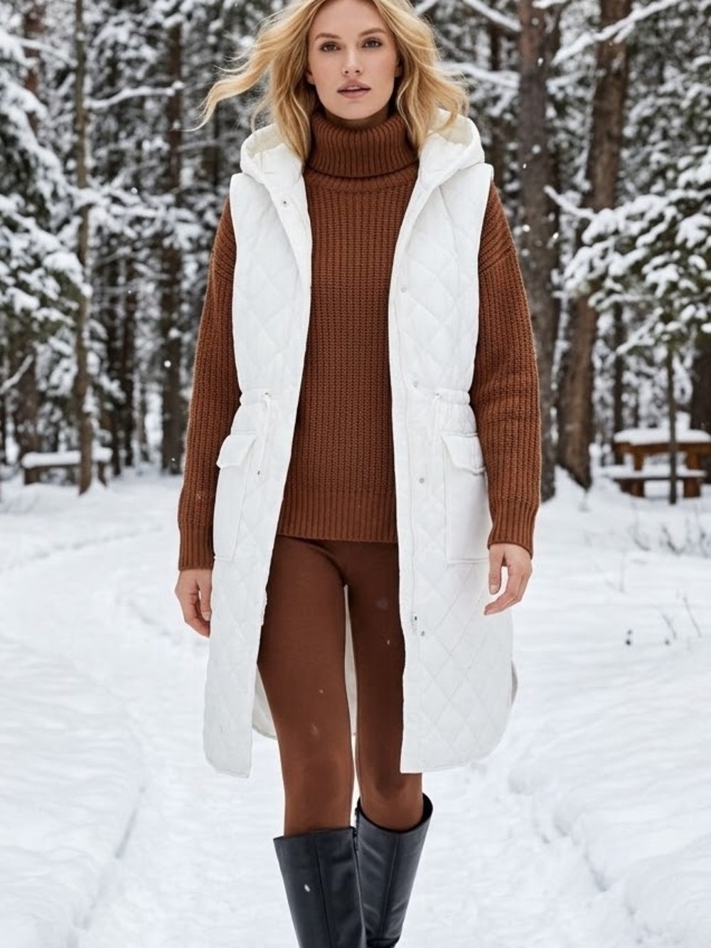 New White Puffer Long Vest SZ MED